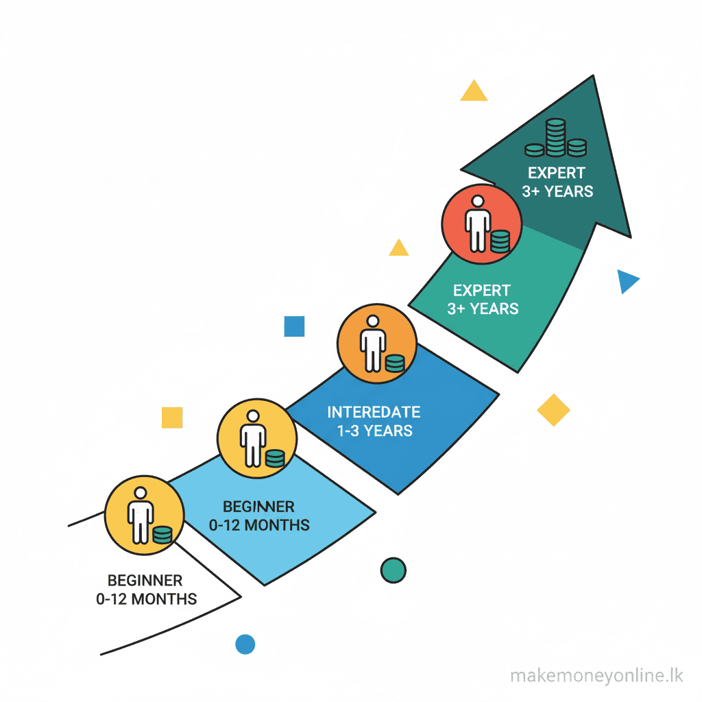 Amazon Associates in Sri Lanka: Complete Guide to Earning USD Commissions (2026) Amazon Associates income growth timeline from beginner to expert level