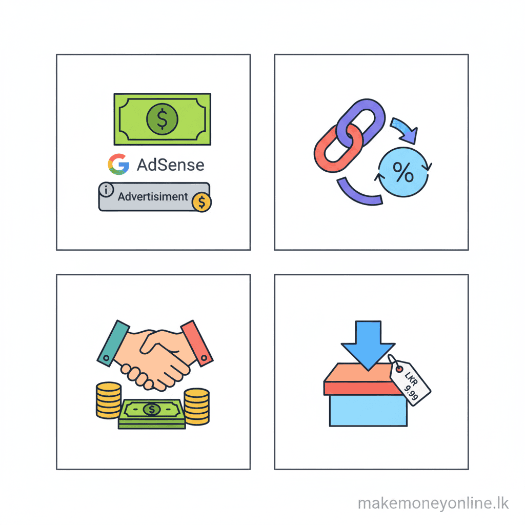 Blogging in Sri Lanka: Earn LKR 80,000+ Monthly (2026 Guide) Blog monetization methods for Sri Lankan bloggers including AdSense, affiliate marketing, and sponsored content