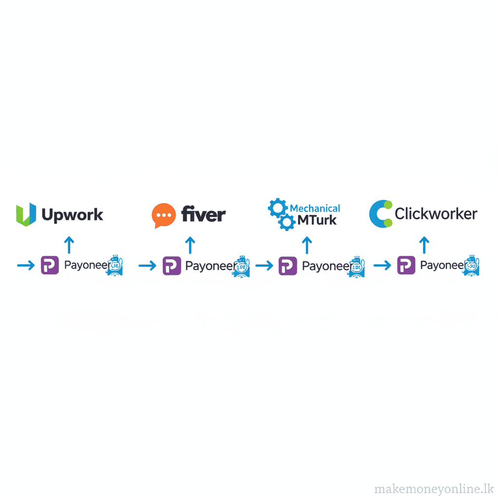 Data Entry Jobs in Sri Lanka: Earn LKR 25,000+ Monthly (2026 Guide) Platforms for data entry jobs in Sri Lanka including Upwork, Fiverr, Amazon Mechanical Turk, and Clickworker with payment methods