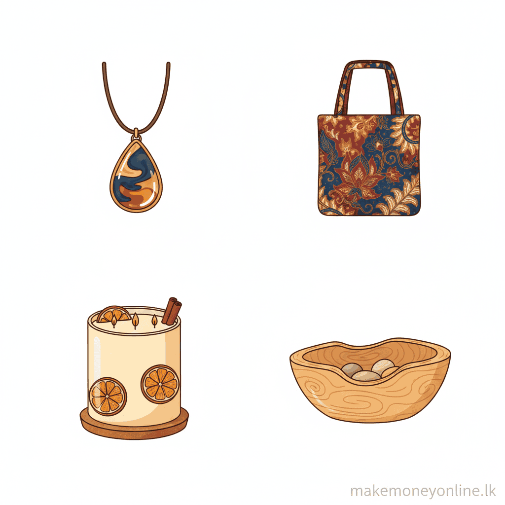 Handmade Crafts in Sri Lanka: Earn LKR 50,000+ Monthly (2026 Guide) Best handmade craft products for Sri Lankan sellers including resin jewelry, batik bags, and candles