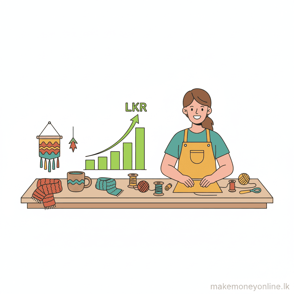 Handmade Crafts in Sri Lanka: Earn LKR 50,000+ Monthly (2026 Guide) Handmade crafts income potential in Sri Lanka showing monthly LKR earnings from 10 to 50 items per month