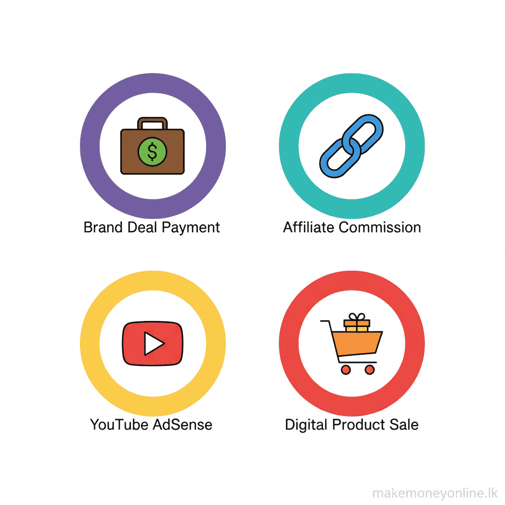 Influencing in Sri Lanka: Earn LKR 50,000+ Monthly (2026 Guide) Social media influencer income streams in Sri Lanka including brand deals, affiliate income, AdSense, and digital products