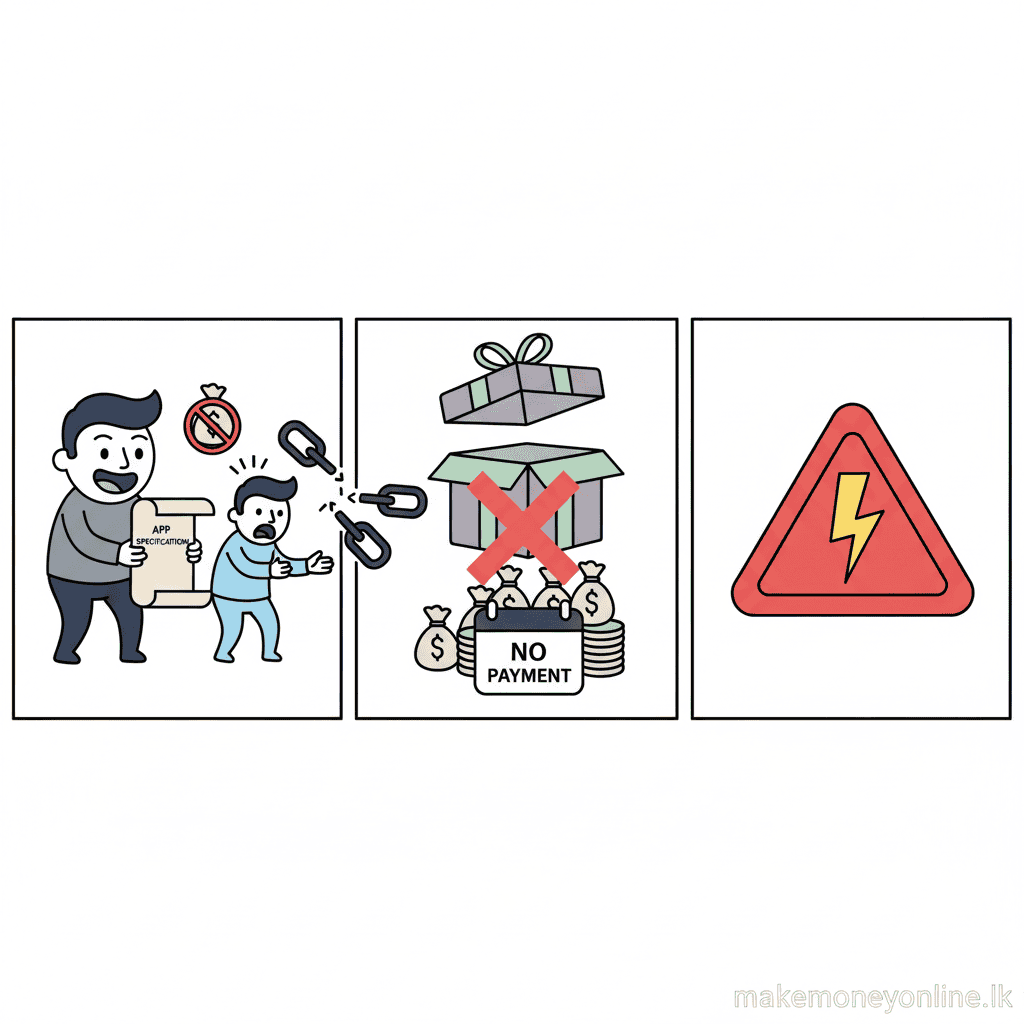 Mobile App Development in Sri Lanka: Earn LKR 150,000+ Monthly (2026 Guide) Mobile app development scam warning signs including spec theft and payment fraud